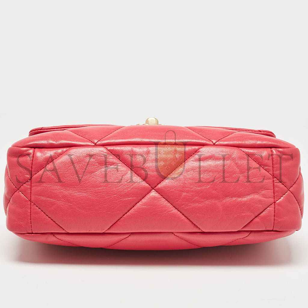 CHANEL PINK QUILTED LEATHER SMALL 19 FLAP BAG AS1160 (26*16*9cm)